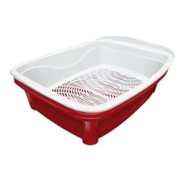Imagem de Banheira Gato Classic Plus, Caixa de Areia Higiênica 3 Peças, 2 Bandejas e 1 Peneira, Praticidade na Limpeza, Ideal para Gatos, Material Durável e Fácil de Higienizar (Vermelho)
