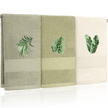 Imagem de Toalhas de mão FuWeave Sage Green Tropical Bordadas x3