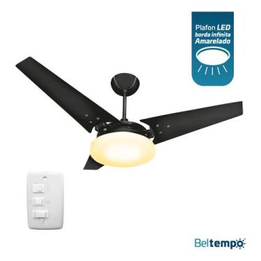 Imagem de Ventilador de Teto Lustre Borda Infinita Pás MDF LED Amarelado 3000K B