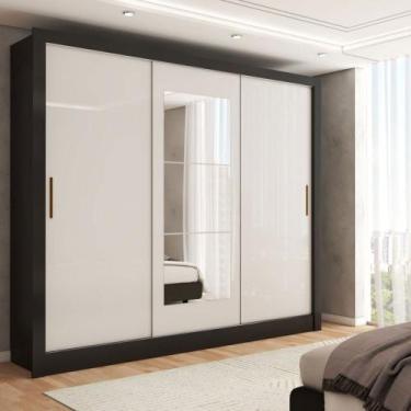 Imagem de Guarda-Roupa Sebastian 3 Portas com Espelho 3 Gavetas Preto/Off White 