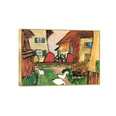 Imagem de BMZFYBS Arte de parede em tela reprodução de pintura famosa - imagens de moldura dourada para sala de estar - gansos - pôster e impressões 50 x 70 cm 20 x 27 pol