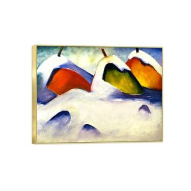 Imagem de BMZFYBS Arte de parede em tela reprodução de pintura famosa - imagens de moldura dourada para sala de estar - palheiros na neve - pôster e impressões 30 x 40 cm 12 x 16 pol