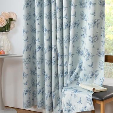 Imagem de ColorBird Cortinas com estampa vintage floral 100% blackout azul claro Nersery Cottage Core 84 polegadas cortinas para sala de estar quarto cortinas tratamentos de janela decoração para sala moderna