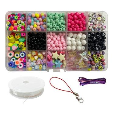 Imagem de Kit Miçangas Coloridas Letras P/ Montar Pulseiras Strap Phone Cacheiros 1250pçs