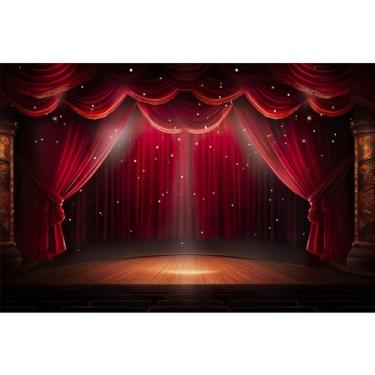 Imagem de Pano de fundo de palco de teatro, pódio, cortina vermelha, holofotes, cortinas cintilantes, fotografia, fundo, show, palco, casamento, salão, tapete dourado, decoração de pano de fundo, adereços 3,7 x