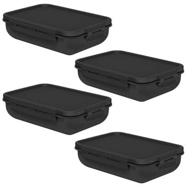 Imagem de Kit 4 Potes Marmita Hermética Ou Marmitou Retangular Preta