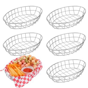 Imagem de XLIUAX 6 cestas de pão de arame, 24 x 15,7 x 5,6 cm, oval, de aço inoxidável, para servir tigela de frutas, armazenamento, sanduíche, recipiente decorativo para cozinha, mesa, restaurante, hambúrguer