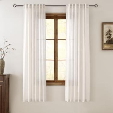 Imagem de Cortinas de linho creme 183 cm de comprimento, conjunto de 2 painéis para sala de estar, bolso traseiro, varão, semitransparente, filtro de luz, cortina de janela para quarto de 183 cm de comprimento