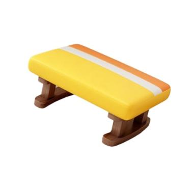 Imagem de Baoblaze Pufe pequeno, cadeira retangular moderna, apoio para os pés confortável com pernas de madeira, pufe acolchoado para sofá e mesa, Amarelo