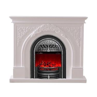 Imagem de Lareira Decorativa Lareira elétrica de estilo tradicional com manto, núcleo aquecedor em formato gaiola e chama realista 3D(Silver)