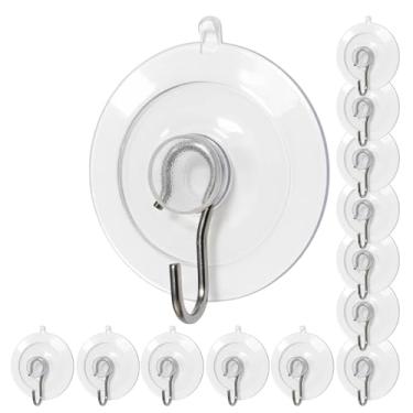 Imagem de Miuezuth Ganchos de ventosa 12 peças, ventosas transparentes médias sem vestígios removíveis com gancho de aço inoxidável, para azulejo, vidro, janela, chuveiro, cozinha, banheiro