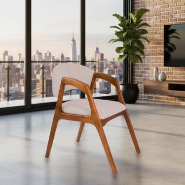 Imagem de Cadeira de Jantar Estofada Gabriela Cerejeira Linho Bege - IDEAL DECOR