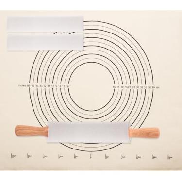 Imagem de Conjunto de 4 peças de pano de pastelaria e rolo de massa, inclui 1 tapete de pastelaria de algodão de 63 x 48 cm e 3 peças de capas flexíveis de 30 x 7 cm, dobráveis para pão antiaderente