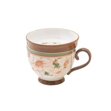 Imagem de URGDWEKJY Caneca de viagem design de grande capacidade copo de vaca café da manhã copo de leite aveia estilo pastoral com prato de sobremesa caneca de café de cerâmica copo de café reutilizável (C)