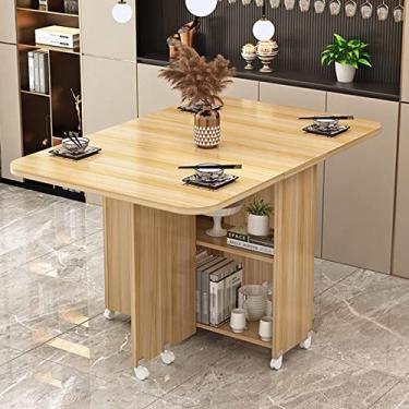 Imagem de Mesa de cozinha dobrável, mesa de jantar de madeira com 2 prateleiras e rodas de armazenamento, mesa extensível para cozinha/sala de estar/escritório em casa - 1,2 m (A)/D