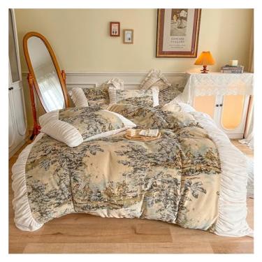 Imagem de Conjunto de cama dupla face de inverno macio French Manor, conjunto de capa de edredom plissado com babados, lençóis de cama (lençol B plano_solteiro 3 peças)