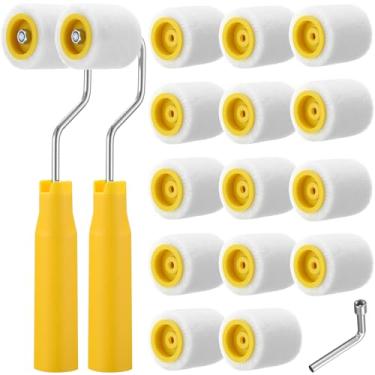 Imagem de Honeydak Mini rolo de pintura pequeno rolo de pintura para retoque de borda ou canto, ferramenta de pincéis de lã extra pequenos para molduras de janelas (pacote com 16, 3,5 polegadas)