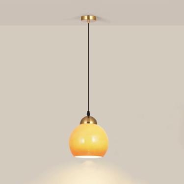 Imagem de YQSLQZZ Luminária pendente vintage para sala de jantar, lustre de ilha de cozinha de vidro redondo, iluminação decorativa para mesa de cabeceira, luzes de teto suspensas, para pia de corredor acima da