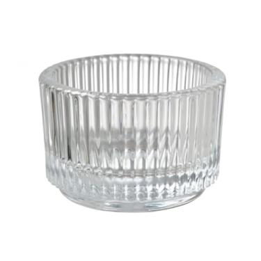 Imagem de Kit de 6 Suportes Castiçal Porta-Velas em Vidro com Relevo, Ideal para Decoração Doméstica, Sala ou Mesa de Jantar(B)