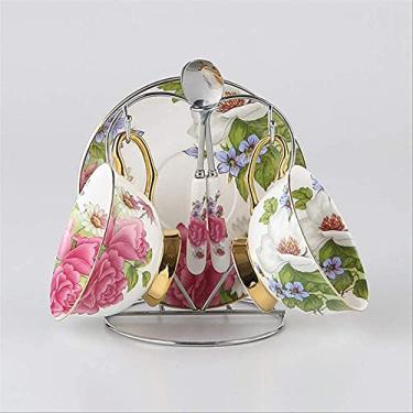 Imagem de Conjunto de café de porcelana britânica estilo europeu bule de chá de cerâmica açucareiro creme de osso pastoral conjunto de chá china pote de festa caneca xícara de chá 2 xícaras e suporte