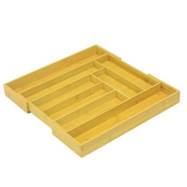 Imagem de Organizador de talheres ajustável de bambu para utensílios, organizador de gaveta para talheres, facas na cozinha, quarto, sala de estar – serve na maioria das gavetas (6 a 8 compartimentos)