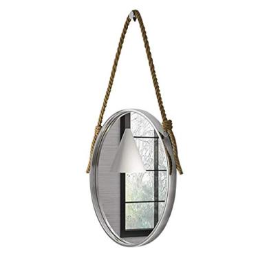 Imagem de Espelho Banheiro Montagem na Parede Espelho Mesa de Vestir Vidro Redondo Metal ed Hd Suspensão Parede Rústica Acento 80cm Sier