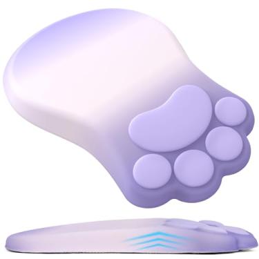 Imagem de L-SPOUTTO Mouse pad ergonômico com descanso de pulso, suporte de pulso de pata de gato fofo, design de massagem confortável, mouse pad para alívio da dor no computador com base de poliuretano