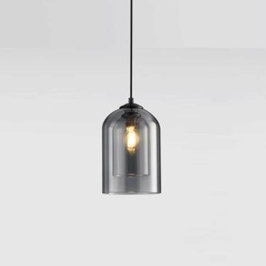 Imagem de YQSLQZZ Lustre de vidro industrial vintage com sombra de vidro duplo, iluminação decorativa de cabeceira para pendurar no teto, luminária pendente de ilha de cozinha de restaurante