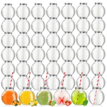 Imagem de Yaomiao 48 pacotes de aquário de plástico de 473 ml para bebidas com tampas de alumínio e canudos de papel, tigelas de hera de plástico, copos de bulbo esféricos transparentes para jogos de carnaval,