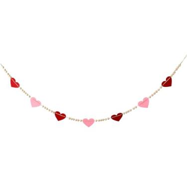Imagem de Dayofun Banners de decoração de dia dos namorados - Guirlanda de contas de madeira com coração de feltro, guirlandas de dia dos namorados, decoração de coração, guirlanda de corações, decorações de