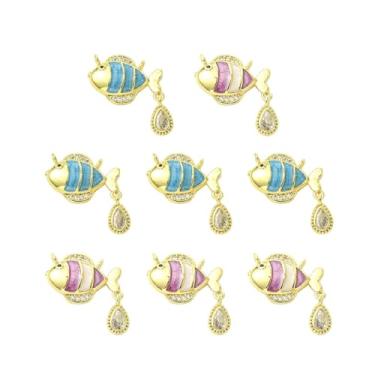 Imagem de UR URLIFEHALL 8 peças, 2 cores, pingentes de lágrima de peixe, zircônia cúbica, banhado a ouro 18 K, pingentes de animais marinhos do oceano para fabricação de joias e brincos