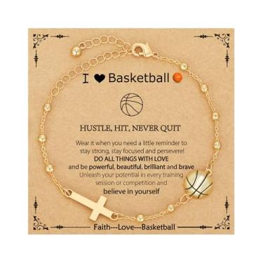 Imagem de VULETO Pulseira de softball, basquete, futebol, vôlei, tênis, pickleball, para meninas, mulheres, acessórios esportivos, aniversário, Natal, joias cristãs, presentes para amantes, banhado a ouro 14K