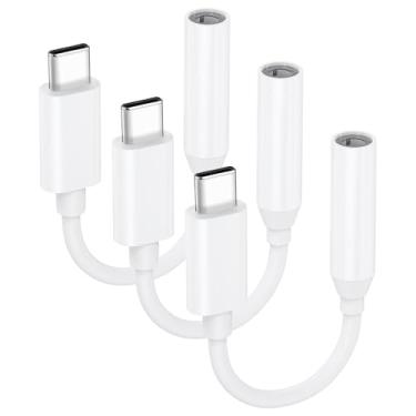 Imagem de Adaptador USB C para conector de fone de ouvido de 3,5 mm, pacote com 3 cabos tipo C para cabo de áudio auxiliar compatível com iPhone 16 Pro Max/15 Pro/15, Samsung Galaxy S25/S24/S23 Ultra, Google