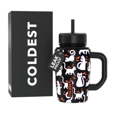 Imagem de Copo Coldest com alça e tampa de café - Copo 100% à prova de derramamento (3 tampas) - Copos isolados de aço inoxidável à prova de vazamento para mulheres e homens - Adequado para porta-copos - 425 g