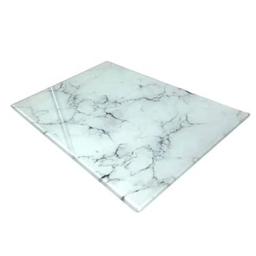 Imagem de Tábua de Corte de Vidro Temperado com Base Antiderrapante - Design Mármore para Cozinha, Fácil de Limpar e Resistente a Manchas, Preto e Branco(BRANCO-34,6x24,8 x 0,38cm (G))
