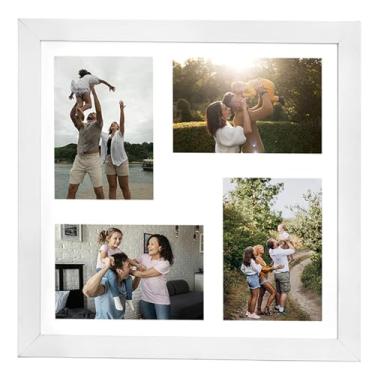 Imagem de Porta Retrato 10x15cm Painel Multifotos 4 Fotos Parede (1 Unidade, Branco, 4 Fotos)