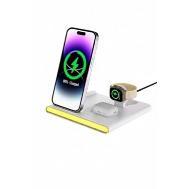 Imagem de Carregador Sem Fio Mag-Safe Rápido, Indução, Wireless, 4 em 1, 15W Dobrável, Estação de Carregamento Compatível com iPhone Apple Watch AirPods com Abajur LED