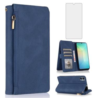 Imagem de Asuwish Capa carteira compatível com Samsung Galaxy A06 5G, protetor de tela de vidro temperado e zíper retrô de couro, suporte para cartão, acessórios para celular Ao6 A 06 4G LTE feminino masculino