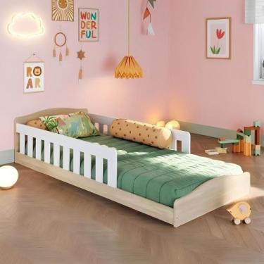 Imagem de Cama Infantil Montessoriana Com Grades Laterais Branco - Carvalho-bran