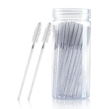 Imagem de Pacote com 100 pincéis descartáveis para cílios e varinhas de rímel, spoolies, pincel de cílios para extensões de cílios, ferramentas de maquiagem de sobrancelha (branco)