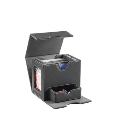 Imagem de CMFYlive MTG Deck Box for Commander Display,Card Deck Box Fits 100 Double Sleeved Cards, Magic Commander TCG Card Storage Box with 2 Dividers,Drawstring Bag and 1 Toploader (Black/Grey)
