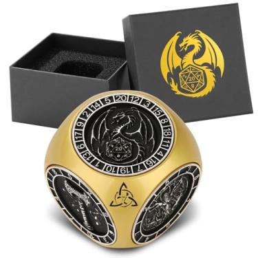 Imagem de DND Fingertip Spinner Dice, Metal Dice Set with 3D Pattern, Polyhedral Rotating Game Dice, for DND Gifts with Dragon Logo Gift Box, Role Playing Board Game Accessories, Gold