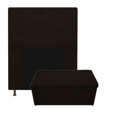 Imagem de Kit Cabeceira Calçadeira Baú Estofada 90cm Solteiro Marrom