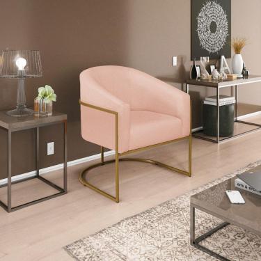 Imagem de Poltrona Decorativa Sala De Estar Recepção Luiza Base De Ferro Dourado Suede - Amarena Móveis Rosê