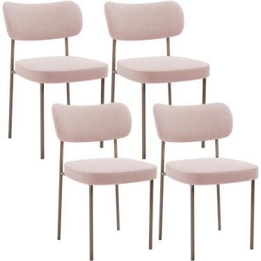 Imagem de Kit 04 Cadeiras Decorativa Estofada Para Sala De Jantar Melina Base Arena L02 Bouclê Rosê - Lyam Decor