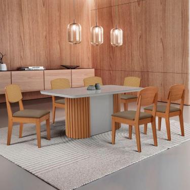 Imagem de Mesa De Jantar Aspen 180cm Tampo Mdf Vidro Copper Premium Veludo Capuccino/off/nat/serig Off