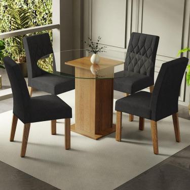 Imagem de Sala De Jantar Mesa Tampo De Vidro Redondo 4 Cadeiras Rustic-oxford Irene Madesa Rustic-oxford