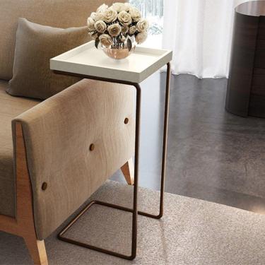 Imagem de Mesa Apoio Lateral Para Sofá Pé Café Lar Cor:laca Off White