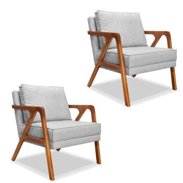 Imagem de Kit 02 Poltronas Decorativa Laura Base Madeira Cinza Claro