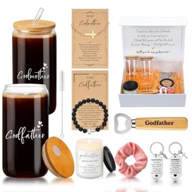 Imagem de LemonRoad Conjunto de 10 peças de presente de pedido de padrinhos Will You Be My Godmother Godfather copo de vidro perfumado pulseira cruz chaveiros abridor de garrafas caixa de cartões de padrino